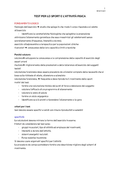 Test Per Lo Sport E Lattivit Fisica Linee Guida Per Test Fisiologico Sportivi E Clinico Fisiologici