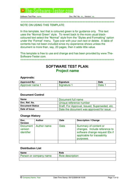 Test Plan Document In Software Testing