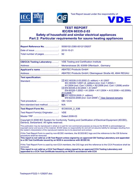 Test Report Iec 60335 2 15 And Or En 60335 2 15 Safety Of
