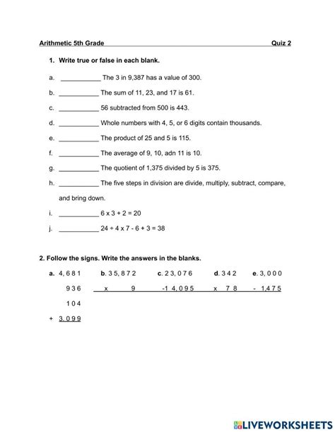 Test Sample For Grade 5 Core Math For All Grade