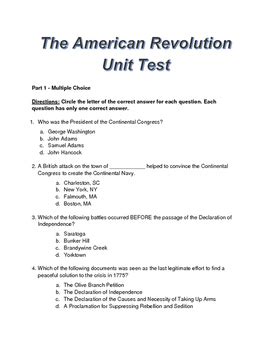 Test The American Revolution Answer Key
