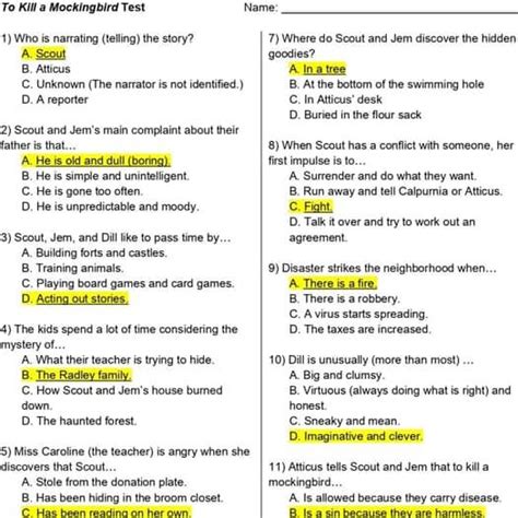 Test To Kill A Mockingbird
