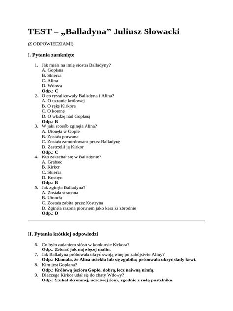 Test Z Balladyny