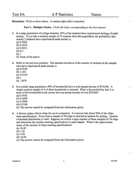 Download Test 8A A P Statistics Name Princeton Public 