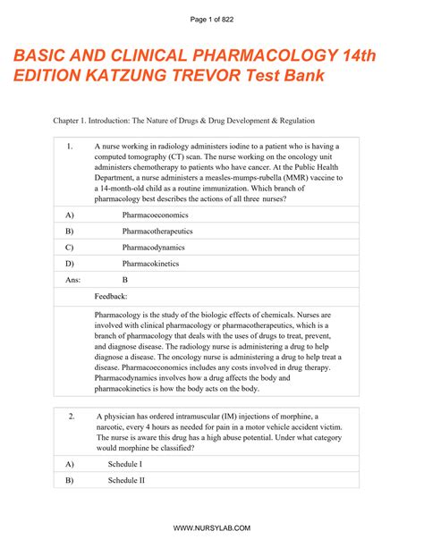 Full Download Test Bank Katzung Basic And Clinical Pharmacology 