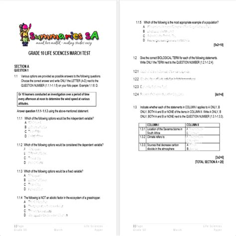 Full Download Test Life Science For Grade 10 Question Paper 