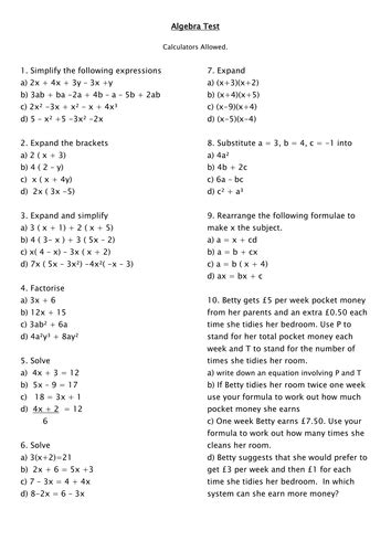 Read Online Test Paper On Algebra For Yr 8 