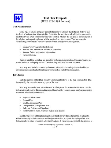 Read Online Test Plan Template Ieee 829 1998 Format 