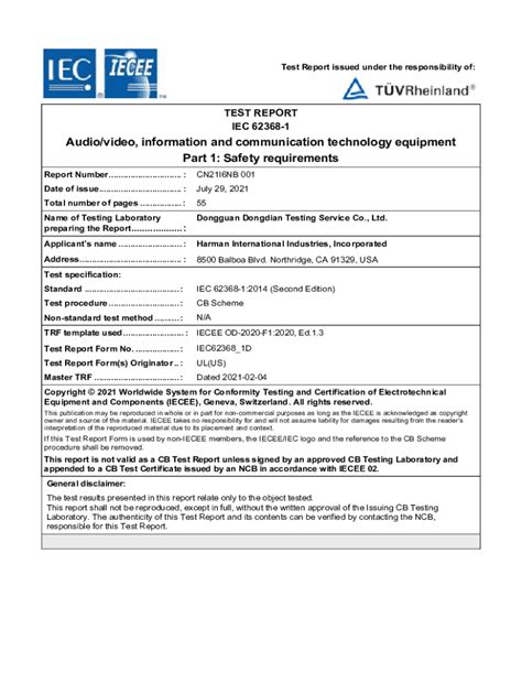 Read Test Report Iec 62368 1 Audio Video Information And 