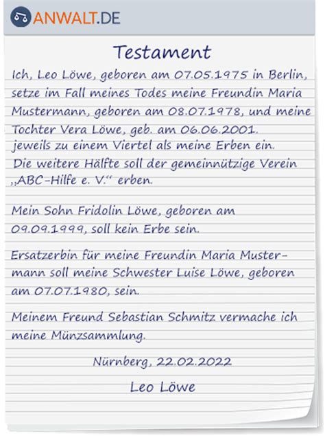 testament ohne notar gültig
