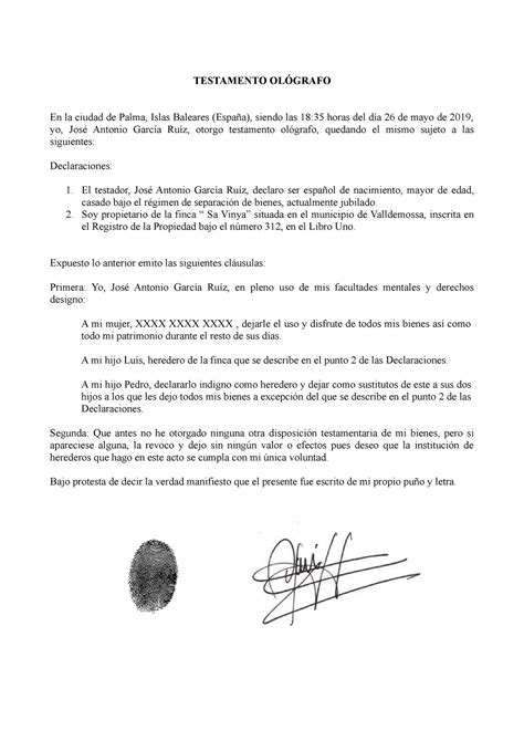 Testamento Olografo Ejemplo