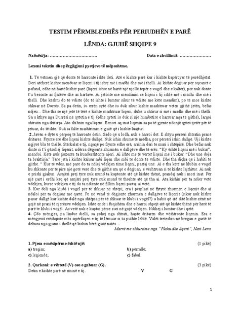 teste gjuha klasa 9