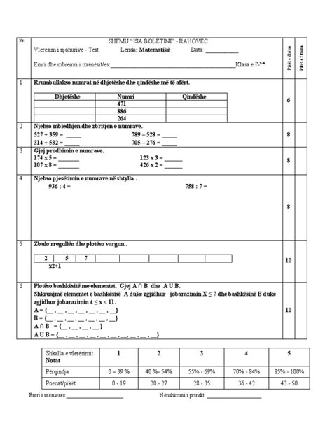 teste matematike klasa e 4