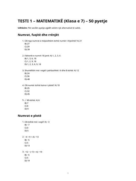 Teste Matematike Klasa E 7