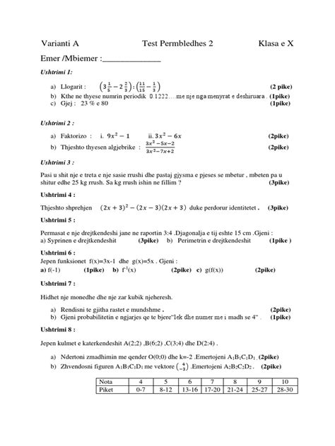 teste ne kimi per klasen e 8