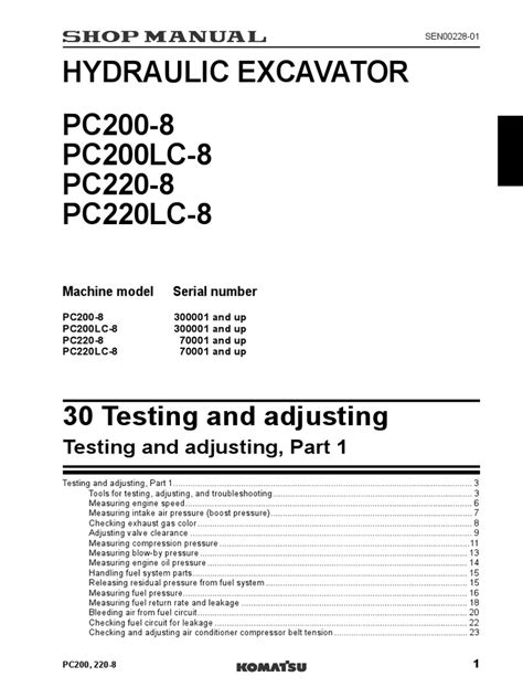 testing and adjusting komatsu pc200 8