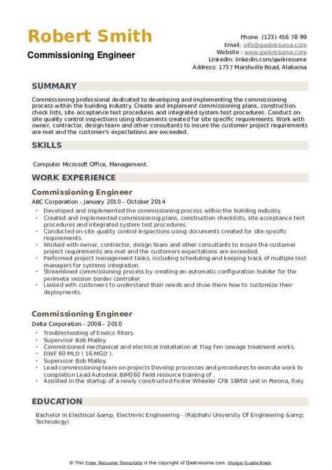 Read Testing And Commissioning Engineer Resume 