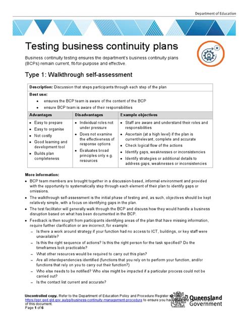 Read Testing Business Continuity Plans Factsheet Pprt Qld 