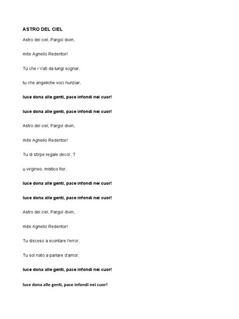 Testo Astro Del Ciel