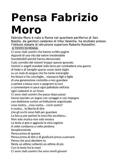 Testo Pensa Fabrizio Moro