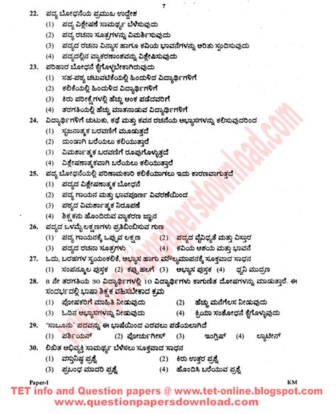 Read Tet Kannada Language Question Paper 