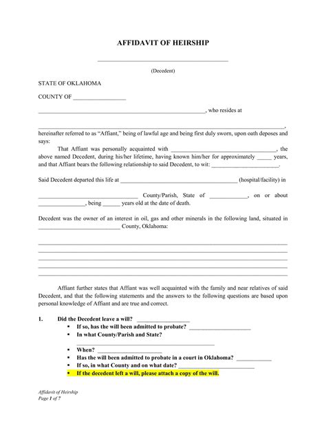 Texas Affidavit Of Heirship Template