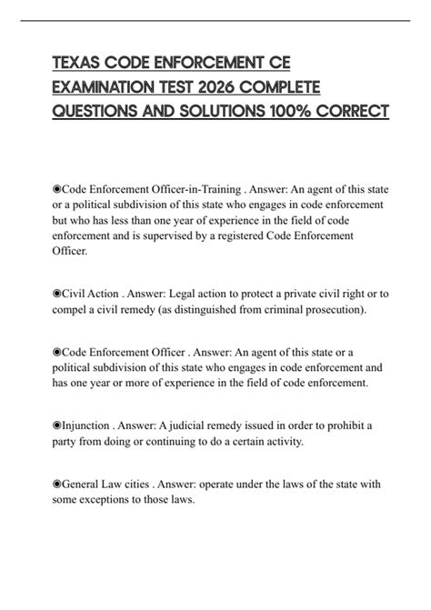 Texas Code Enforcement Test Questions