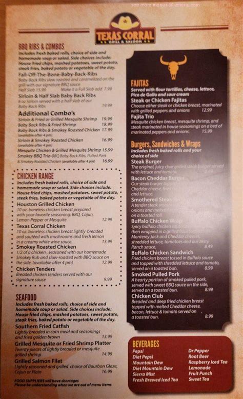 texas corral menu