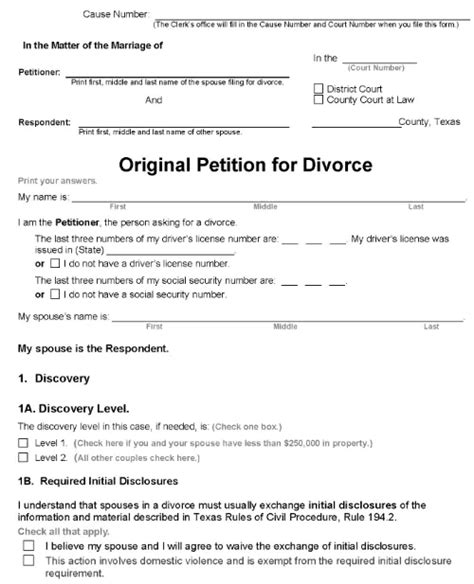 texas divorce papers