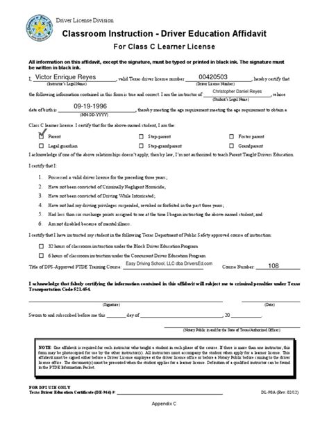 texas dl 90a form