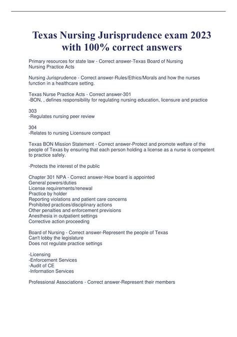 texas nursing jurisprudence examination sample questions