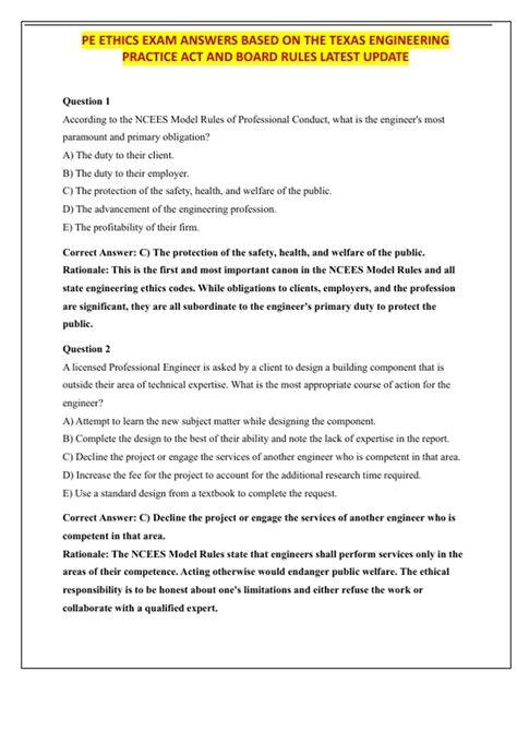 texas pe board ethics exam and answers
