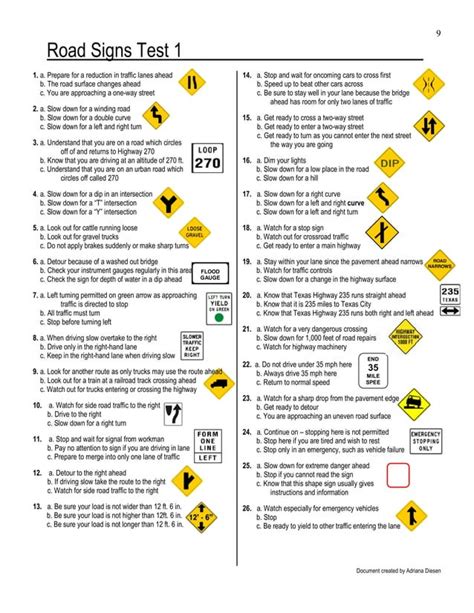 texas sample driving test questions