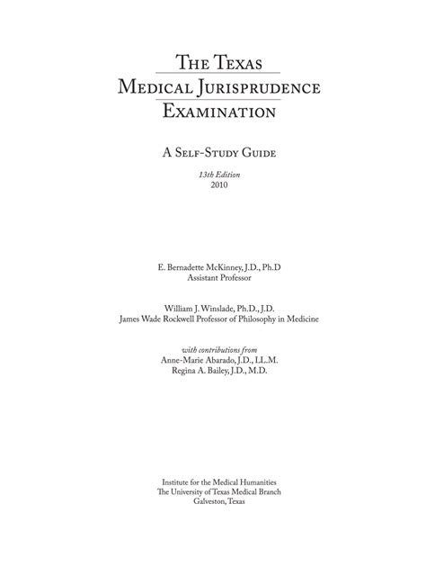 Read Online Texas Medical Jurisprudence Exam Self Study Guide 