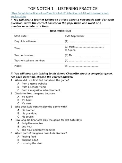 text listening comprehension top notch 2b