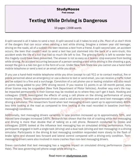 Read Online Texting While Driving Research Paper 