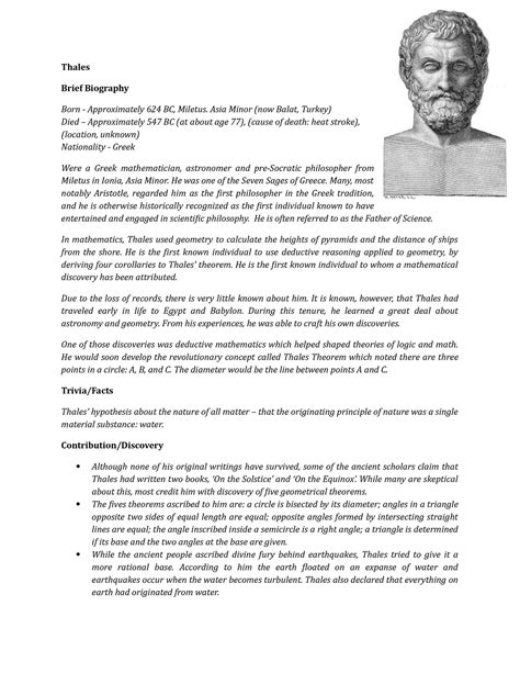 thales biography summary form