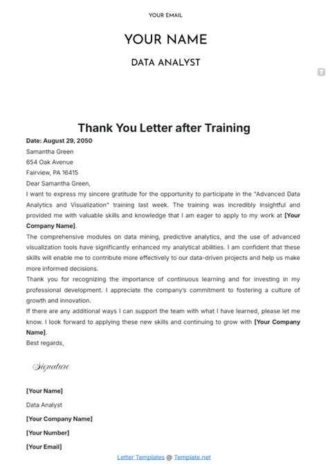 thank you note after training session