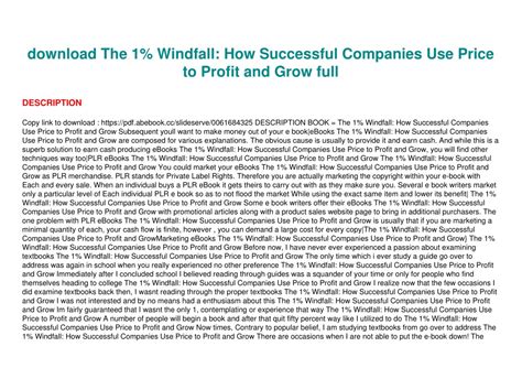 The 1 Windfall How Successful Companies Use Price To Profit And Grow