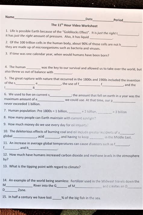 The 11th Hour Video Worksheet 11th Hour Worksheet Answers - 11th Hour Worksheet Answers