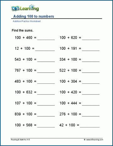 the addition worksheet for adding multiple numbers to one hundred and
