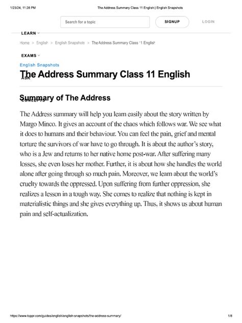 The Address Class 11 Summary