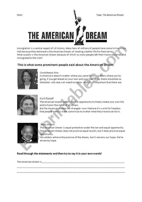 The American Dream Esl Worksheet By Rafou American Dream Worksheet - American Dream Worksheet