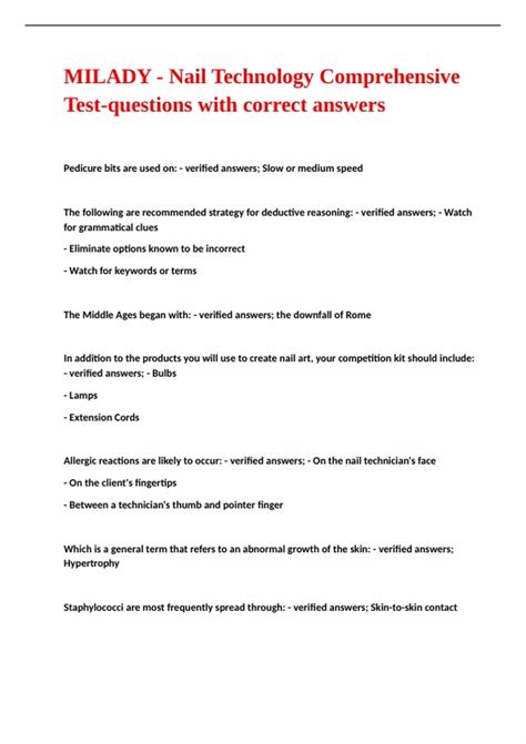 the answer key nail technology student workbook