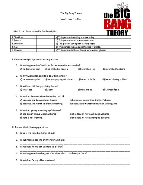 The Big Bang Theory Worksheets Free Teaching Resources The Big Bang Worksheet - The Big Bang Worksheet