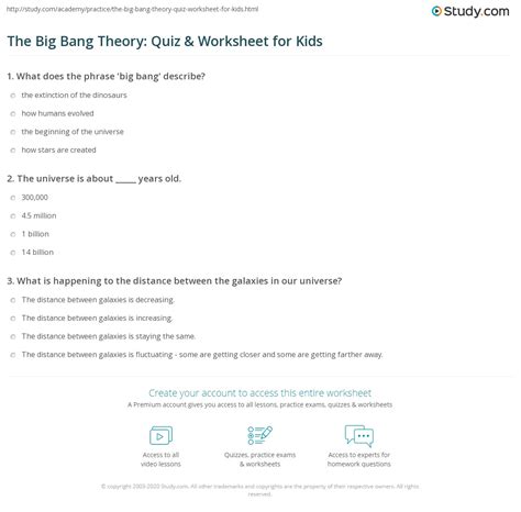 The Big Bang Worksheet   Quiz Amp Worksheet Evidence For The Big Bang - The Big Bang Worksheet
