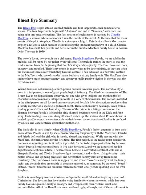 The Bluest Eye Plot Summary