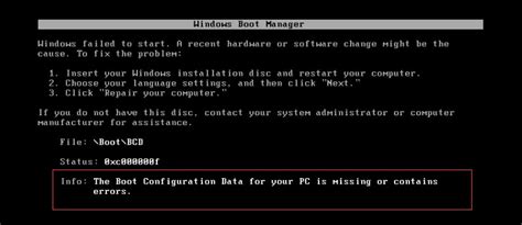 The Boot Configuration Data File Is Missing Some Required Information