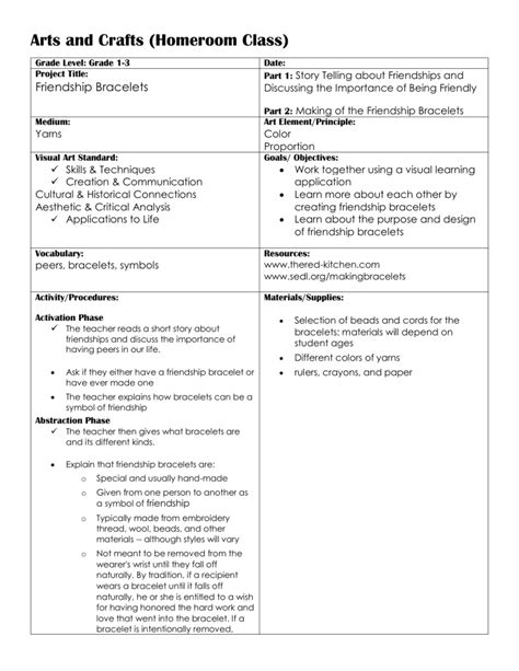 the bracelet lesson plan
