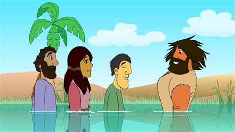 the cartoon character john the baptist is holding a staff in his hand